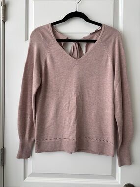 LOFT Dusty Rose V-Neck Tie-Back Sweater Size S